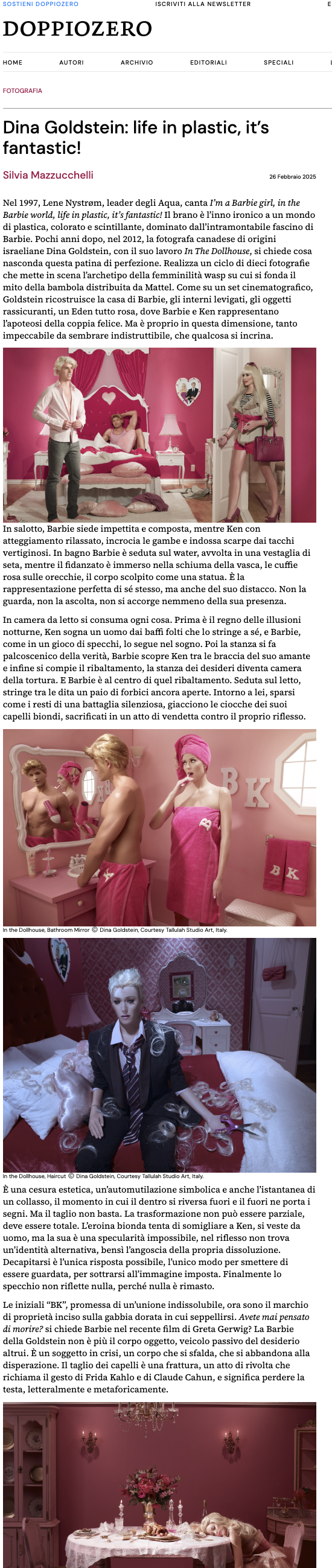 Artist photographer Dina Goldstein exhibition Milan Italy 02 2025 Tallulah Studio Art press Doppiozero by Silvia Mazzoccelli